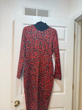 Zara Black Mock Neck Sweater with Red Leopard Lining